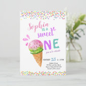 Sweet One Girl First Birthday Ice Cream Summer Kaart (Staand voorkant)