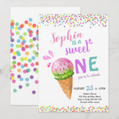 Sweet One Girl First Birthday Ice Cream Summer Kaart (Voorkant / Achterkant)