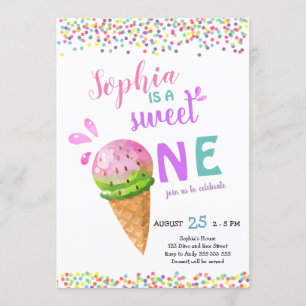 Sweet One Girl First Birthday Ice Cream Summer Kaart