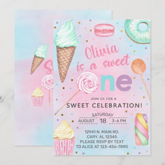 Sweet One girl op de eerste uitnodiging voor de ee (Voorkant / Achterkant)