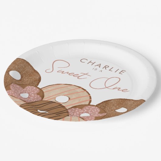 Sweet One Girls Donut Birthday Papieren Bordje (Gekanteld)