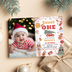 Sweet One Groovy Christmas 1st Birthday Foto Kaart