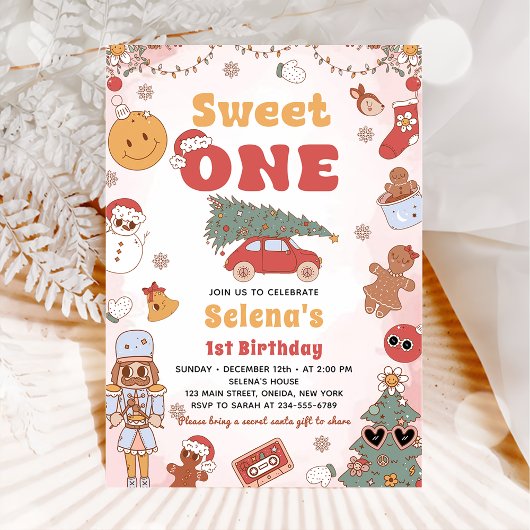 Sweet One Groovy Kerstmis 1e verjaardag uitnodigin Kaart