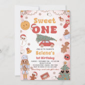 Sweet One Groovy Kerstmis 1e verjaardag uitnodigin Kaart (Voorkant)