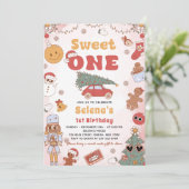 Sweet One Groovy Kerstmis 1e verjaardag uitnodigin Kaart (Staand voorkant)