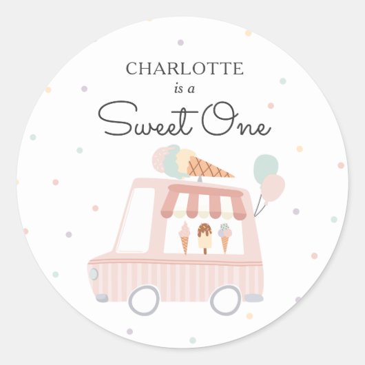 Sweet One Ice Cream 1e Verjaardagsfeestgunsten Ronde Sticker (Voorkant)