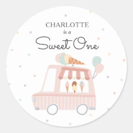 Sweet One Ice Cream 1e Verjaardagsfeestgunsten Ronde Sticker