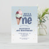 Sweet One Ice Cream Blauw 1e verjaardag Kaart (Staand voorkant)
