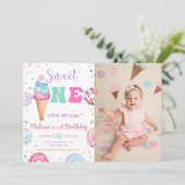Sweet One Ice Cream Donut 1e Verjaardag Foto Kaart (Staand voorkant)
