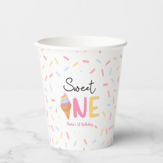 Sweet One Ice Cream Eerste 1e Verjaardagsfeest Papieren Bekers (Voorkant)