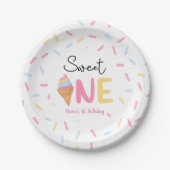 Sweet One Ice Cream Eerste 1e Verjaardagsfeest Papieren Bordje (Voorkant)