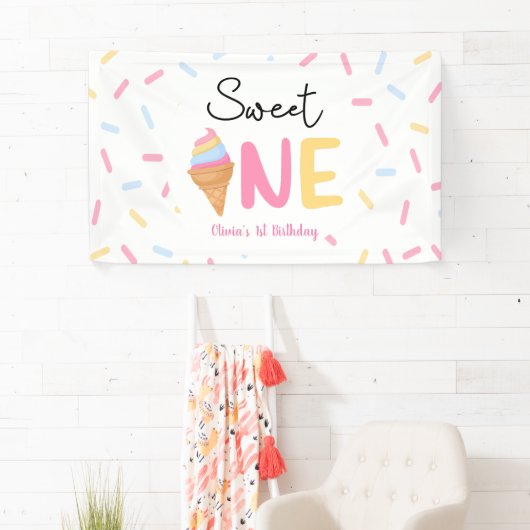 Sweet One Ice Cream Eerste 1e Verjaardagsfeest Spandoek (Insitu)