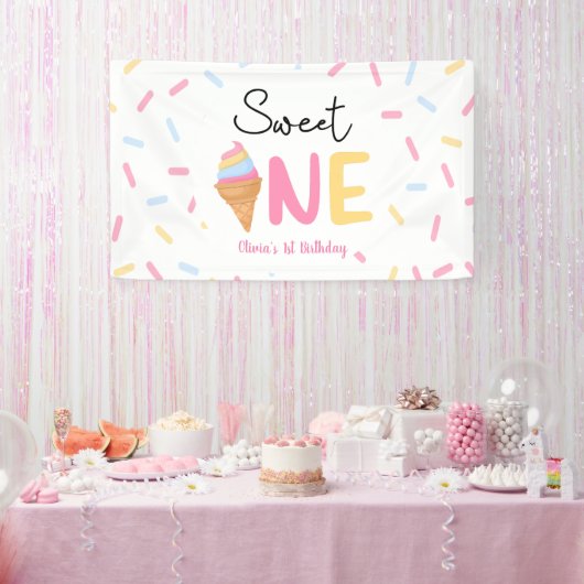 Sweet One Ice Cream Eerste 1e Verjaardagsfeest Spandoek (Feest)