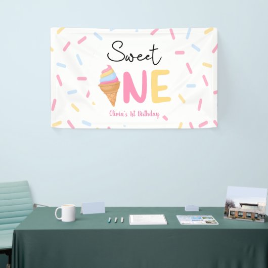 Sweet One Ice Cream Eerste 1e Verjaardagsfeest Spandoek (Beurs)