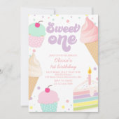 Sweet One Ice Cream en Cake 1e Verjaardag Kaart (Voorkant)
