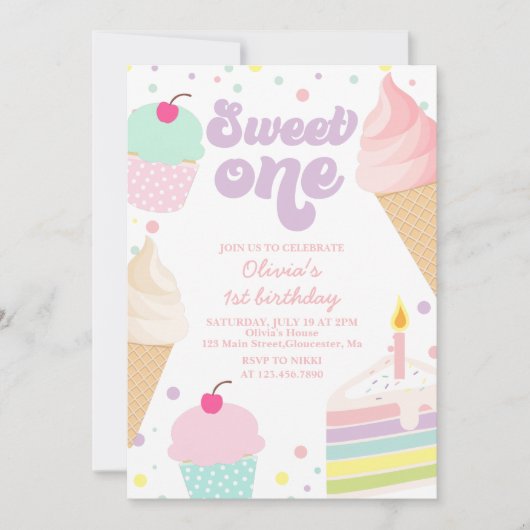 Sweet One Ice Cream en Cake 1e Verjaardag Kaart (Voorkant)