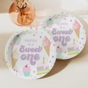 Sweet One Ice Cream en Cake 1e Verjaardag Papieren Bordje