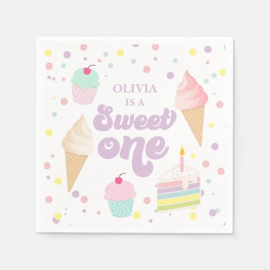 Sweet One Ice Cream en Cake 1e Verjaardag Servet (Voorkant)