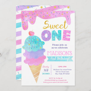 Sweet One Ice Cream First Birthday-uitnodigingen Kaart