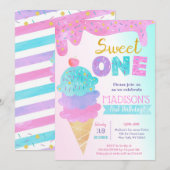 Sweet One Ice Cream First Birthday-uitnodigingen Kaart (Voorkant / Achterkant)