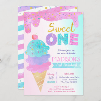 Sweet One Ice Cream First Birthday-uitnodigingen Kaart