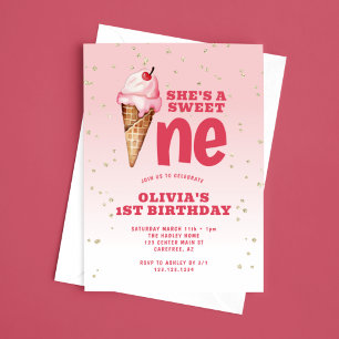 Sweet One Ice Cream Roze 1e Verjaardag Kaart