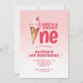 Sweet One Ice Cream Roze 1e Verjaardag Kaart (Voorkant)