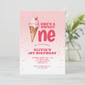 Sweet One Ice Cream Roze 1e Verjaardag Kaart (Staand voorkant)