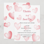 Sweet One Invitation, Sweetheart One Party, Heart Kaart (Voorkant / Achterkant)