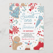 Sweet One Kerstkoekje 1e verjaardagsfeestje Kaart (Voorkant / Achterkant)