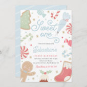 Sweet One Kerstkoekje 1e verjaardagsfeestje Kaart (Voorkant / Achterkant)