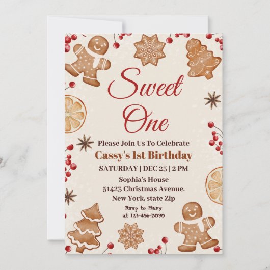 Sweet One kerstvakantie 1e verjaardagsfeestje Kaart (Voorkant)