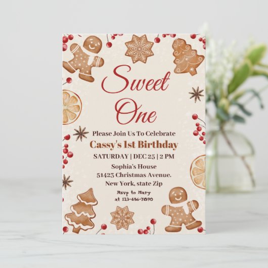 Sweet One kerstvakantie 1e verjaardagsfeestje Kaart (Staand voorkant)