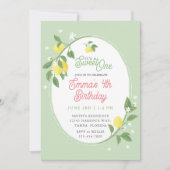 Sweet One Lemon & Floral Thmed Birthday Party Kaart (Voorkant)