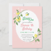 Sweet One Lemon & Floral Thmed Birthday Party Kaart (Voorkant)
