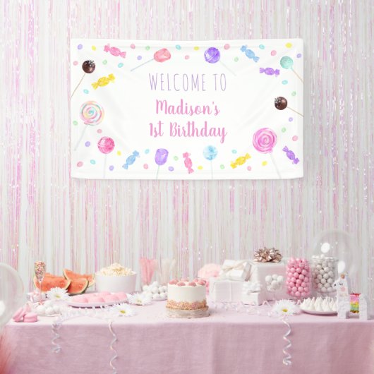 Sweet One Lollipop Snoep Birthday Spandoek (Feest)