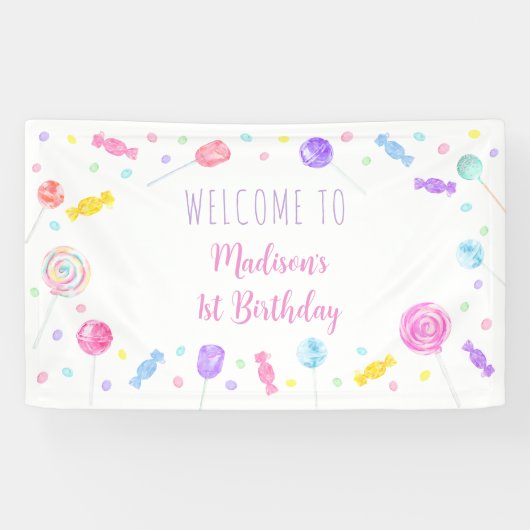 Sweet One Lollipop Snoep Birthday Spandoek (Horizontaal)