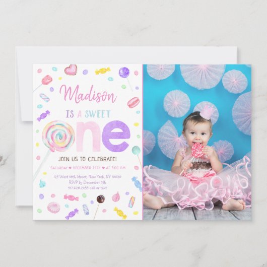 Sweet One Lollipop Snoep First Birthday Kaart (Voorkant)