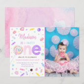 Sweet One Lollipop Snoep First Birthday Kaart (Voorkant / Achterkant)