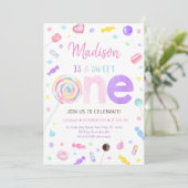 Sweet One Lollipop Snoep First Birthday Kaart (Staand voorkant)
