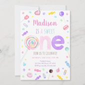 Sweet One Lollipop Snoep First Birthday Kaart (Voorkant)