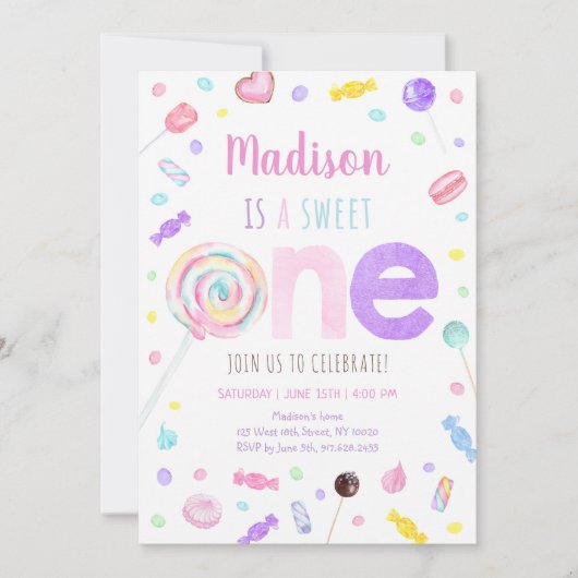 Sweet One Lollipop Snoep First Birthday Kaart (Voorkant)