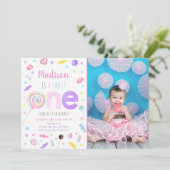 Sweet One Lollipop Snoep First Birthday Kaart (Staand voorkant)