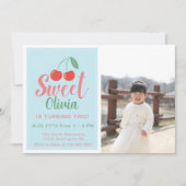 Sweet One Meisje Verjaardag Cherry Zomer Foto Kaart (Voorkant)