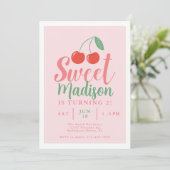 Sweet One Meisje Verjaardag Uitnodiging Cherry Zom (Staand voorkant)