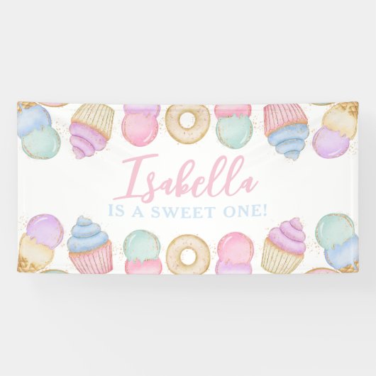 Sweet One Pastel 1st Birthday Party Backdrop Large Spandoek (Horizontaal)