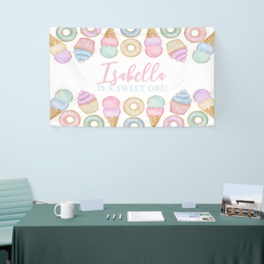 Sweet One Pastel 1st Birthday Party Backdrop Spandoek (Beurs)