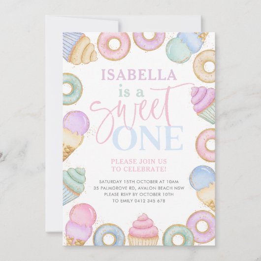 Sweet One Pastel Cupcake Donut 1st Birthday Kaart (Voorkant)