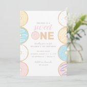 Sweet One Pastel Donut First Birthday Party Invita Kaart (Staand voorkant)