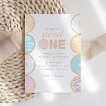 Sweet One Pastel Donut First Birthday Party Invita